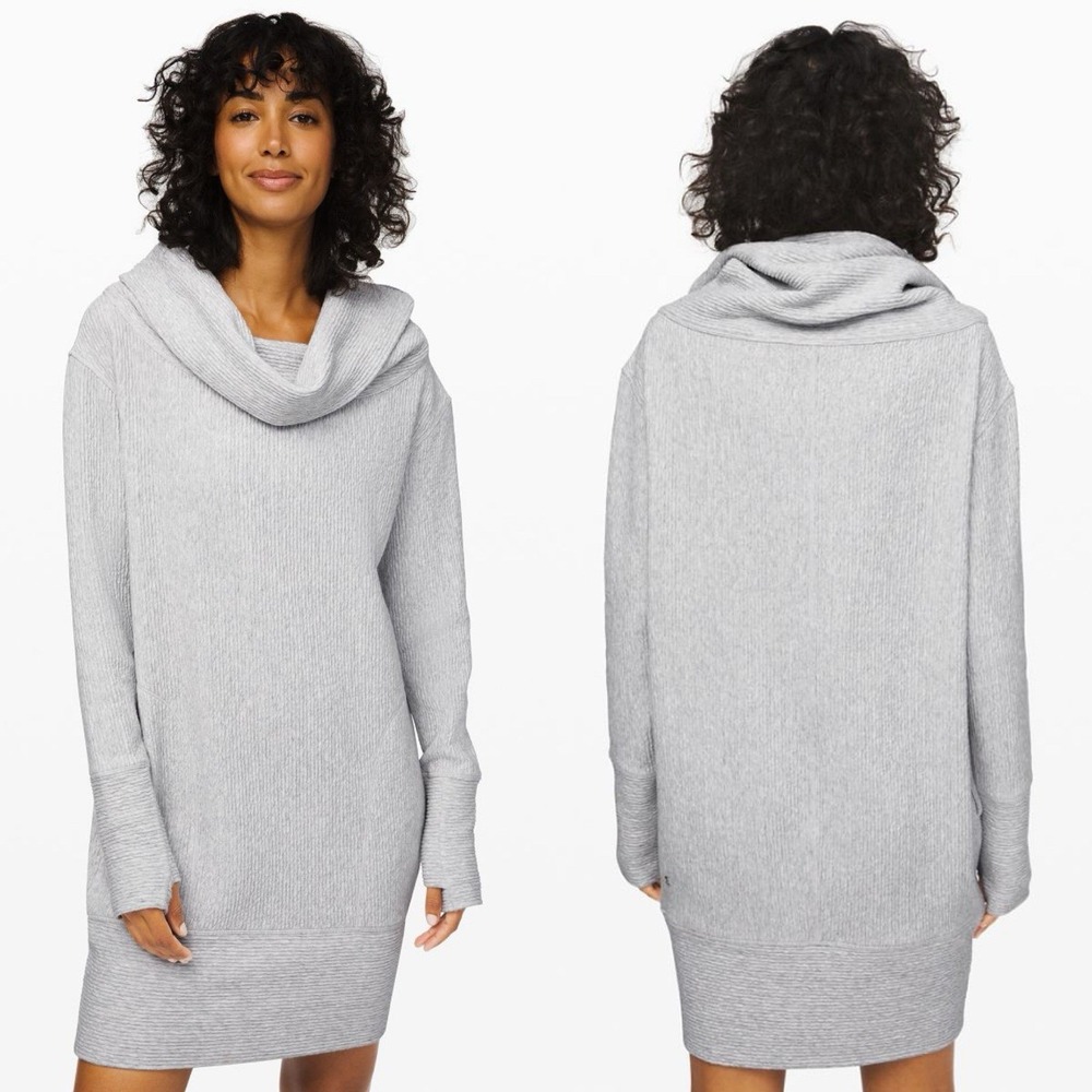 Lululemon Along the Way Midi Sweater Dress Size S Gray Pockets Cowl Neck Cozy